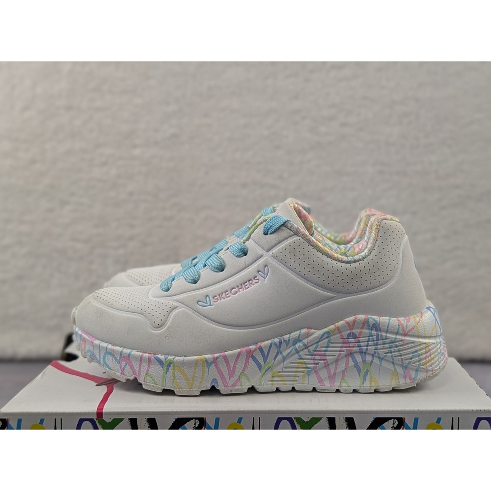 Skechers JGoldcrown Uno Lite Lovely Luv White Heart Sneakers 314976L Kids 13.5